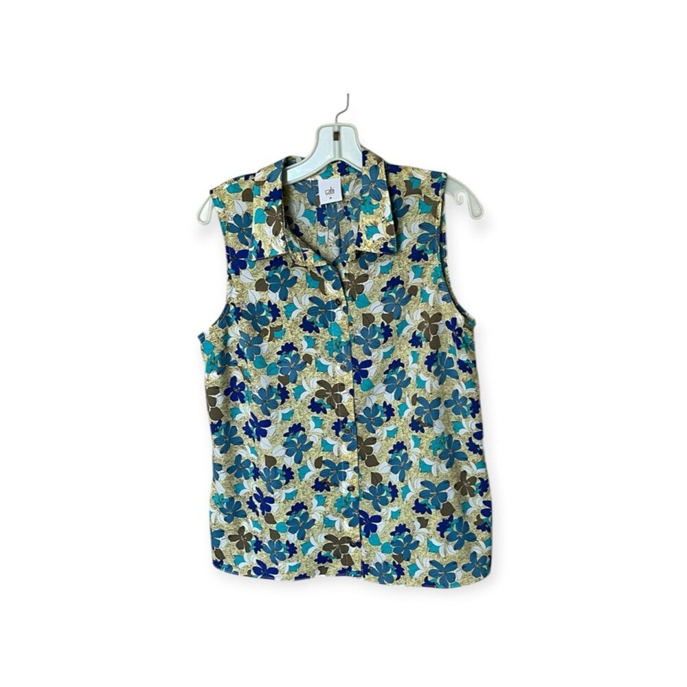 CAbi Floral Wish Peplum Sleeveless Button Front Top Size Medium *FLAW - Picture 3 of 14